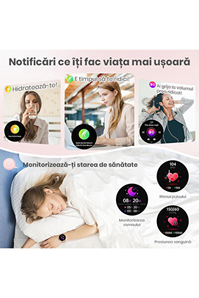 xenomo Ceas inteligent Xenomo® GRACE, AMOLED, apel Bluetooth, ritm cardiac, 2 brațe