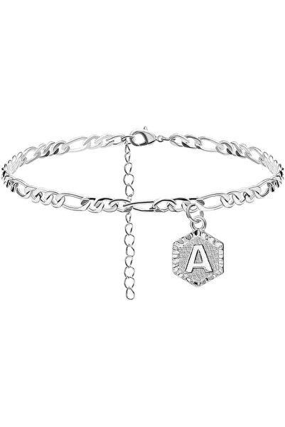 Generic أساور كاحل فضية مزينة بحروف أولية للنساء، مصنوعة من الفولاذ المقاوم ل...