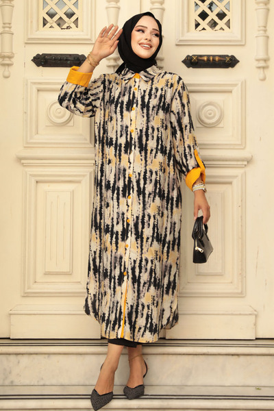 N.S NEVA STYLE Patterned Black Hijab Tunic 10515S