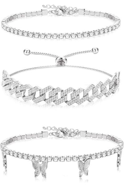 Generic أساور كاحل مرصعة بأحجار الراين للنساء، بثلاثة أنماط: سلاسل للكاحل، سو...