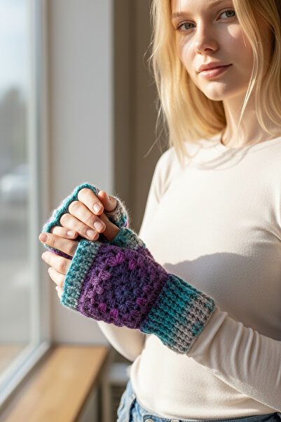 satürn hobi örgü tasarım Knitted Motif Color Gradient Sparkling Bohemian Fing...