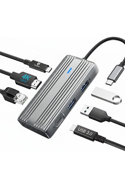 Generic محول KASTWAVE متعدد المنافذ USB-C، دونجل USB-C 6 في 1 مع منفذ إيثرنت ...