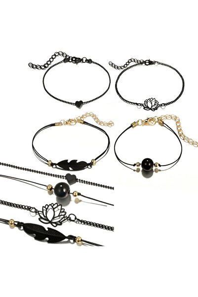 Generic طقم أساور للكاحل بتصميم بانك عصري للنساء والفتيات، 4 قطع، مجوهرات صيف...