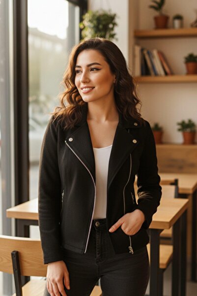 Mossta Suede Textured Blazer Jacket with Side Pockets - Black