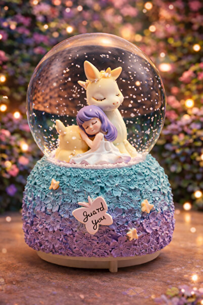 Arfseb Masalsı Kız Ve Geyik Tasarımlı Işıklı Kar Küresi