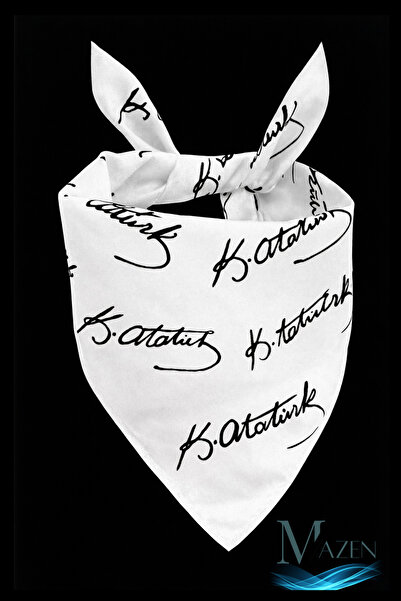 MAZEN K. Atatürk Signed Multi-Purpose Bandana Scarf White Color 50X50