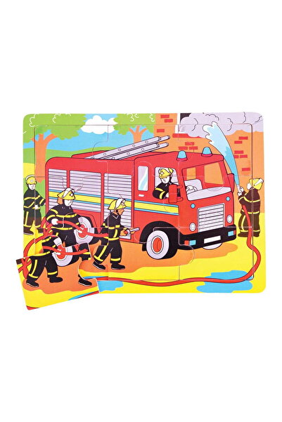 BIGJIGS Toys Puzzle Incastru Din Lemn - Pompieri In Misiune ( 9 Piese)