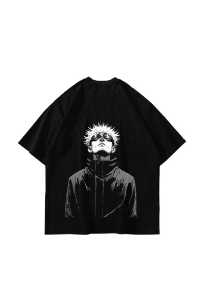 Bak Moda Satoru Gojo Printed Oversize Unisex Black Tshirt