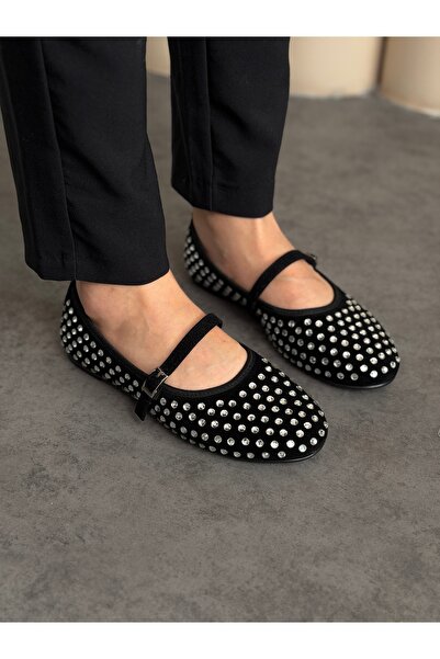ICELAKE Elas Kadın Taş Dokulu Mary Jane Günlük Şık Konforlu Rahat Taban Babet...