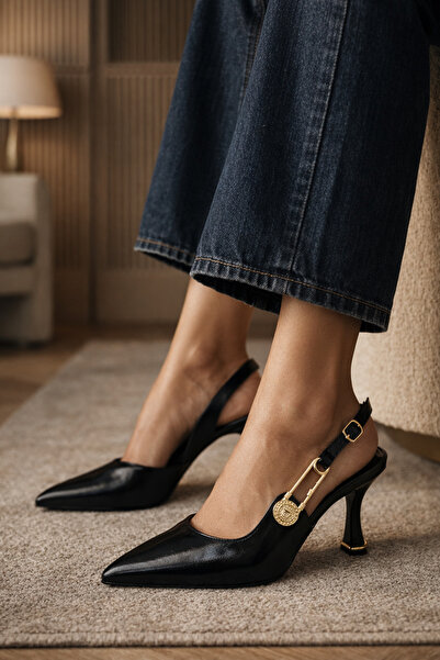 CARLA BELLA Pantofi cu toc pentru femei, toc tip inel și cataramă laterală au...