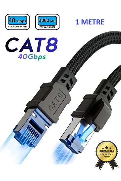 HI-LINK CAT8 Lan Kablosu Cat8 Lan Kablosu 1 Metre Örgü Kaplama Yüksek Hızlı 4...