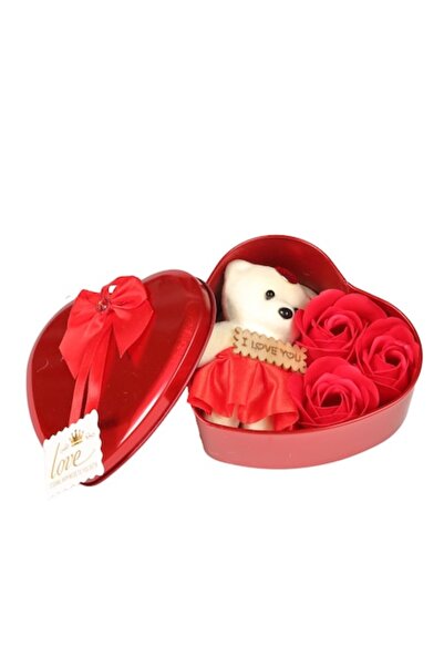 OEM Heart-shaped gift box with teddy bear and rose, red, Valentine's Day, 12 cm