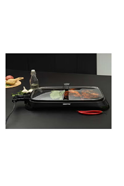 Geepas Electric BBQ grill with glass lid, adjustable thermostat, non-stick sm...