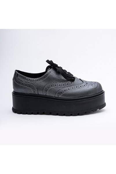 VAGAM Dark Grey Genuine Leather Shoes with Laces and Soles