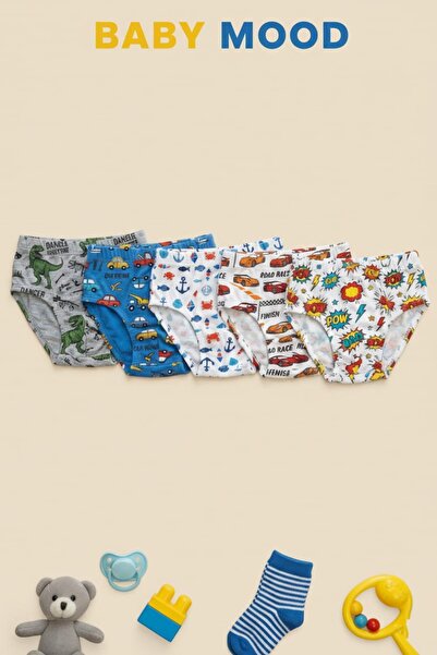 Tutku 5’li Paket Erkek Bebek Pamuklu Külot Seti - Karma Desenli Renkli Çocuk ...