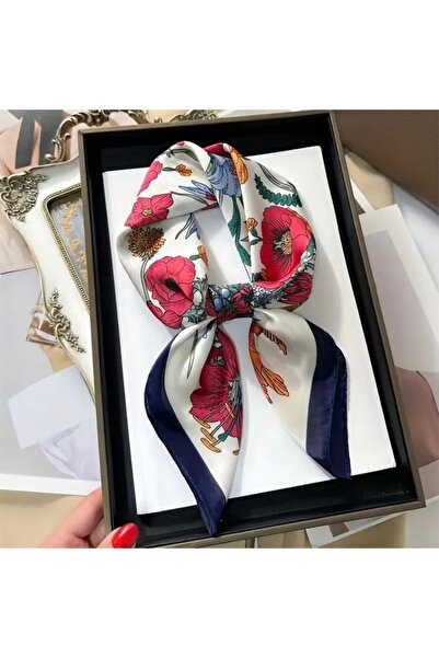 Accessories Hei Navy Blue Floral Patterned Stylish Silk-Look Women's Accessor...