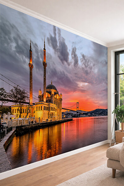 dreamwall Ortaköy Camii ve Boğaz Köprüsü - Gün Batımı Temalı Tek Parça Teksti...