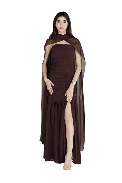 Nice Model Gorgeous Brown Strapless Evening Gown Ruched Bodice Detachable Chi...