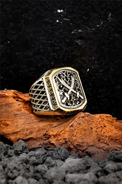 Silverplus 925 Ayar Çift Kılıç Zülfikar Gümüş Erkek Yüzük