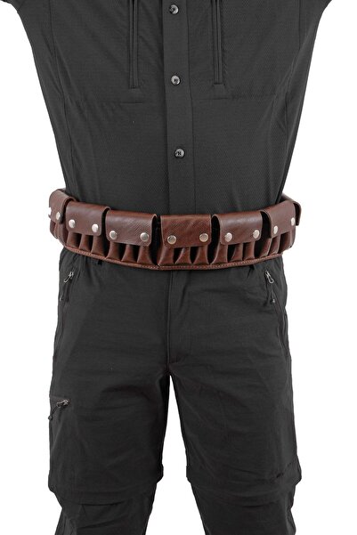 AtikCamp Suni Deri Fişeklik - Savage - Kapaklı - Kahve - 12 CL