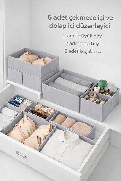 Lumtex Home Textile 6'lı Gri - Çekmece Dolap Içi Düzenleyici Kutu