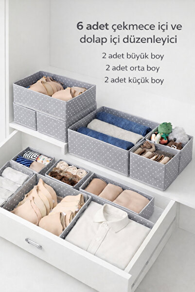 Lumtex Home Textile 6'lı puantiye desenli - Çekmece Dolap içi Düzenleyici Kutu