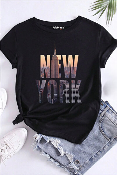 ALCİNOUS Unisex Cotton New York Printed Oversize Short Sleeve Women's Tshirt