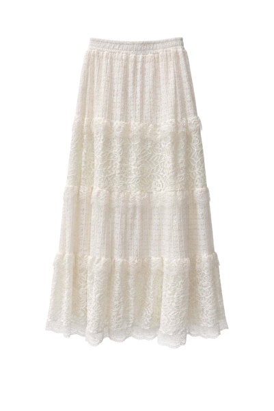 Ranasubaşı Chn-Lace Detailed Skirt Ecru