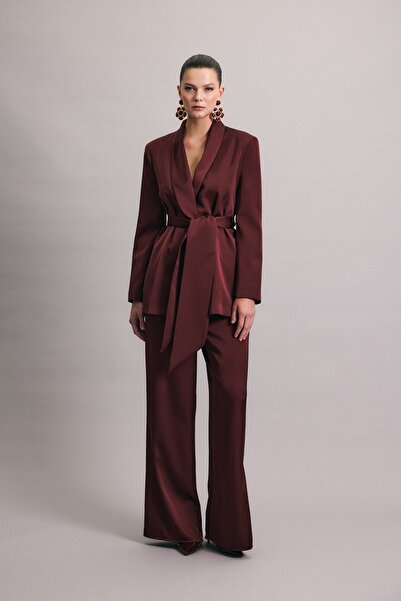 Sateen Satin Trousers - Burgundy
