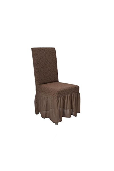 OEM Set of 6 Elastic Jacquard Chair Covers, With Skirt, Dark Brown