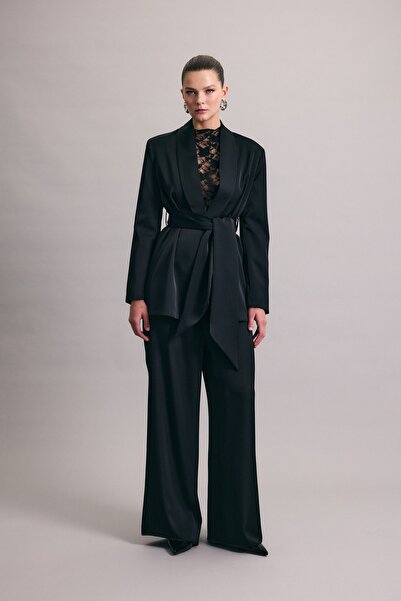 Sateen Satin Trousers - Black