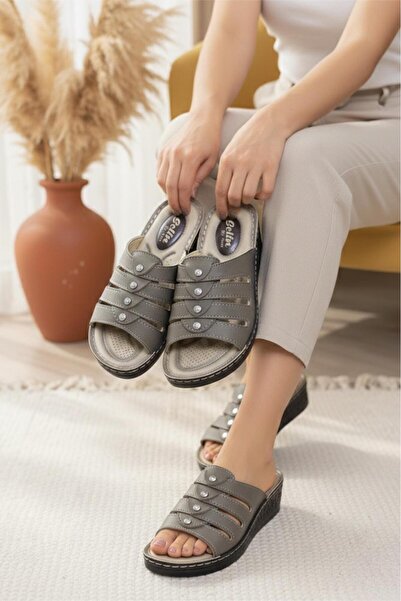 Oksit Awx Stone Laser Cut Detailed Padded Sole Women's Slippers New Season