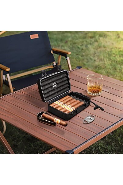 Hemingway مرطب سيجار للسفر مع مقياس رطوبة - علبة تتسع لستة سيجارات مقاس 8 بوص...