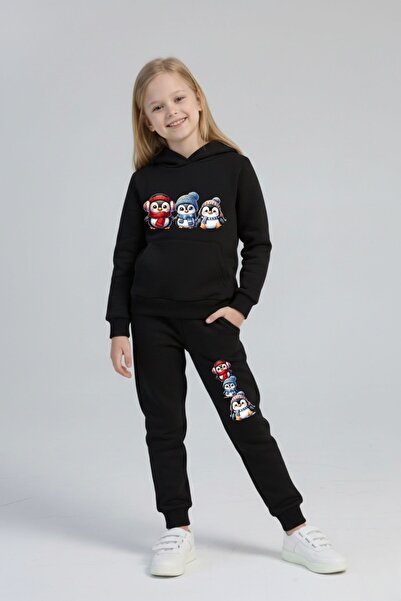 cm buseyiz Детски спортен екип с качулка и принт с пингвини за момичета