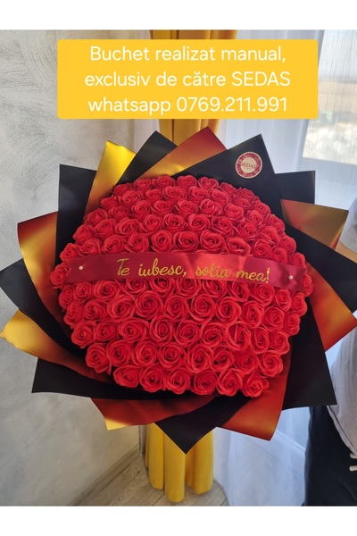 Store.sedas Buchet 101 trandafiri de sapun rosii Te iubesc sotia mea, realiza...