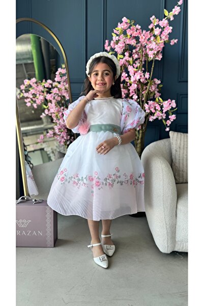 Warazan Children's dress with a rose and belt