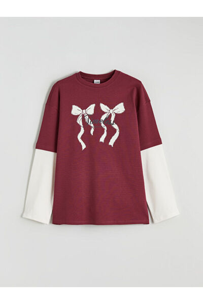 LC Waikiki Tricou pentru fete cu imprimeu cu fundă și guler Zero Roba, Sparkl...