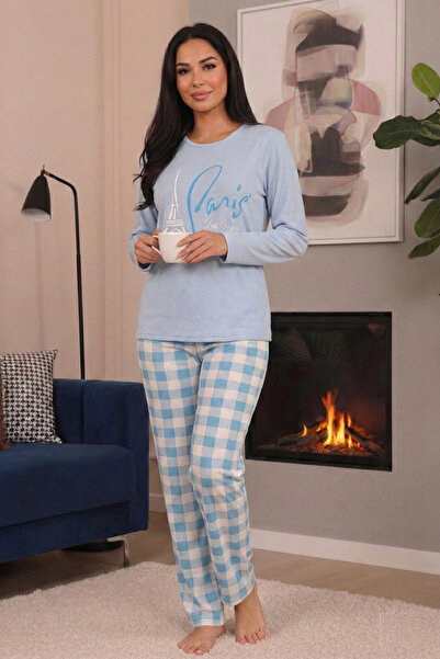 Niket Life Women's Paris Slogan and Patterned Plaid Patterned Crew Neck Long ...