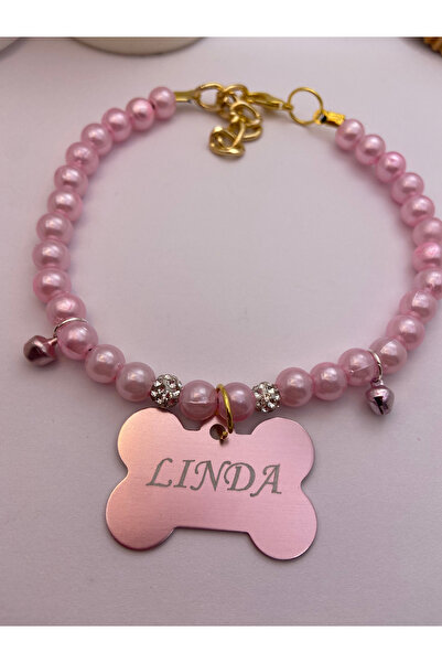 Store Pembe Metal İsimli Boncuklu Taşlı Kedi Tasması Köpek Tasması Kedi Köpek...