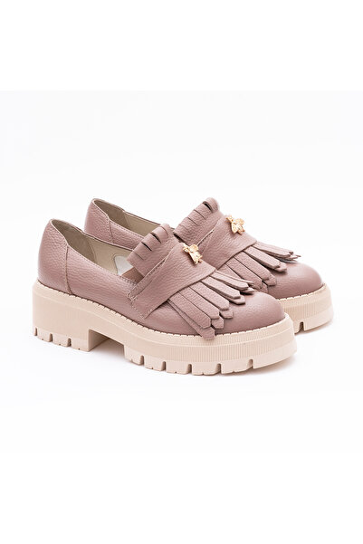 VAGAM Powder Nude Leather Shoes with Fringes