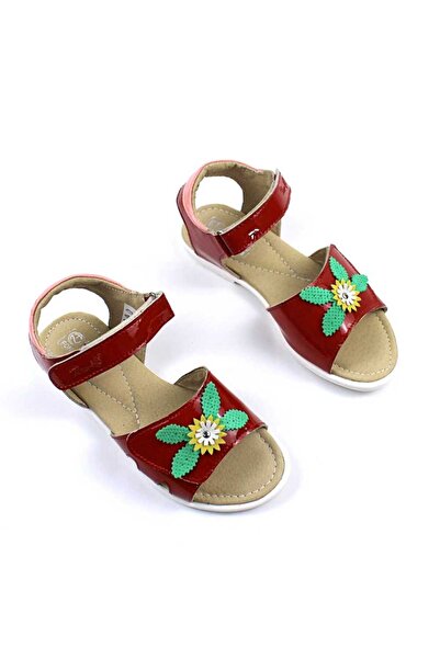 tino Sandale din piele naturala , lacuita , pentru fetite , decorate cu flori...