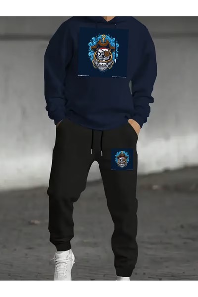 Flaubert Men's Ba Printed Hoodie Oversized Sweatshirt - Sweatpants 2-Piece Set