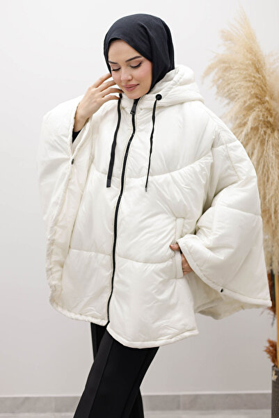 Tesettür Dünyası Hooded Inflatable Poncho Tsd260126 White