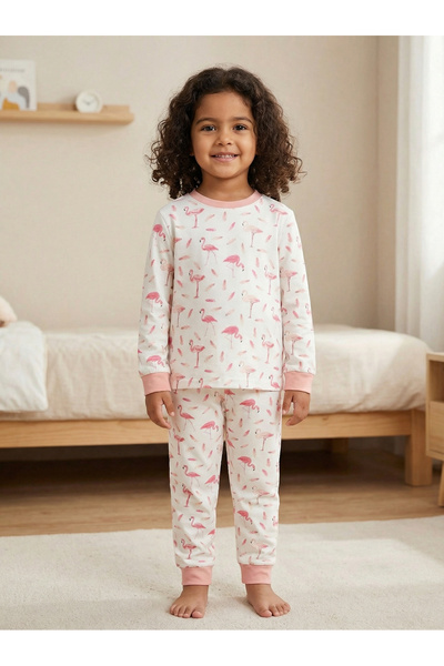 Shoebuo Set de pijamale pentru fete, din 2 piese, cu model, din bumbac organi...