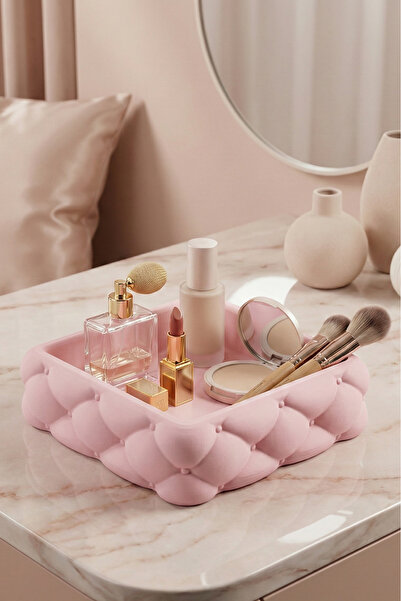 ENG.CO منظم مكياج مبطن بلون وردي فاتح - منظم مستحضرات تجميل أنيق بقسم واحد