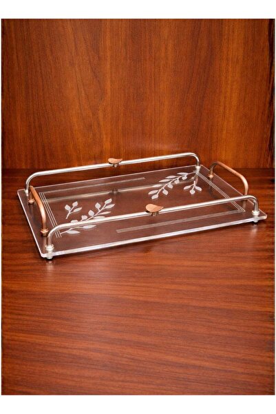 ALQANNAS Modern Rectangular Acrylic Serving Tray with Wood-Finish Stainless S...