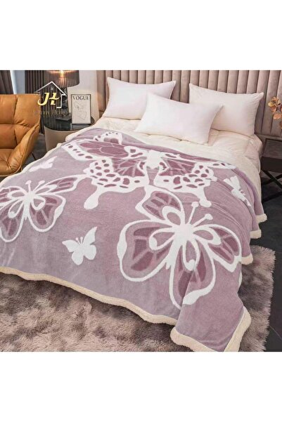 trendyhome Thick Sherpa Blanket 200x230 cm, Butterfly Pattern, Double Layer, ...