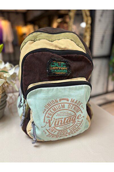 old cotton cargo Vintage Denim Çok Bölmeli Günlük Sırt Çantası