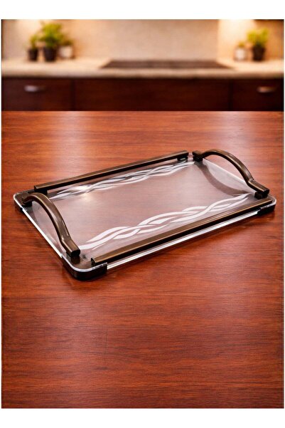 ALQANNAS Modern Rectangular Acrylic Serving Tray with Wooden Handles | Medium...