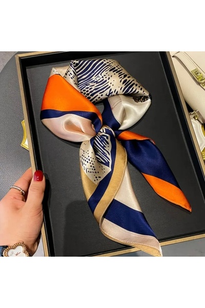 Accessories Hei Orange Navy Blue Horse Patterned Stylish Silk-Look Women's Ac...
